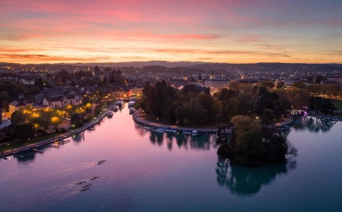 coucher de soleil photo aerienne drone Annecy Haute Savoie