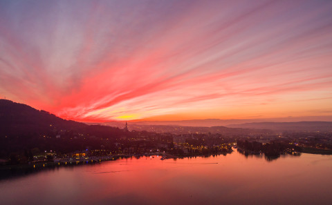 coucher de soleil photo aerienne drone Annecy Haute Savoie